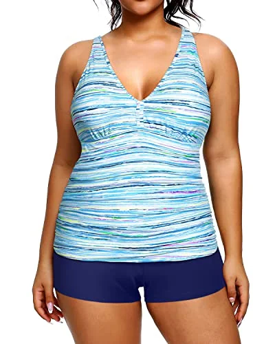 Maternity women swimwear for expecting mothers to enjoy the water comfortablyWomen's Plus Size Adjustable Shoulder Straps Tankini Swimsuit-Blue Striped