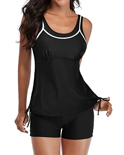 Monokini women swimwear with a unique one - piece - meets - bikini designWomen's Adjustable Shoulder Straps Two Piece Tankini Swimsuits-Black