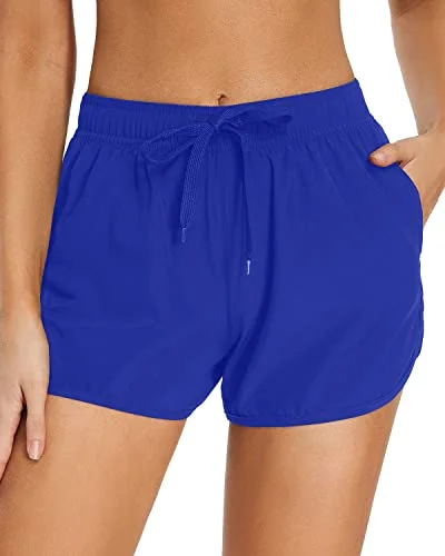 Plus - size women swimwear with full - coverage bottoms for comfort and confidenceElastic Waistband Boardshorts Swim Shorts For Women-Royal Blue