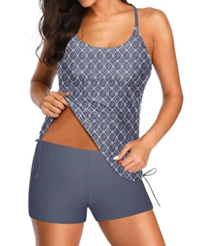 Rash - guard women swimwear for sun protection during water sportsSoft Padded Tankini Chic Side Tie Tank Top For Women-Grey Tribal