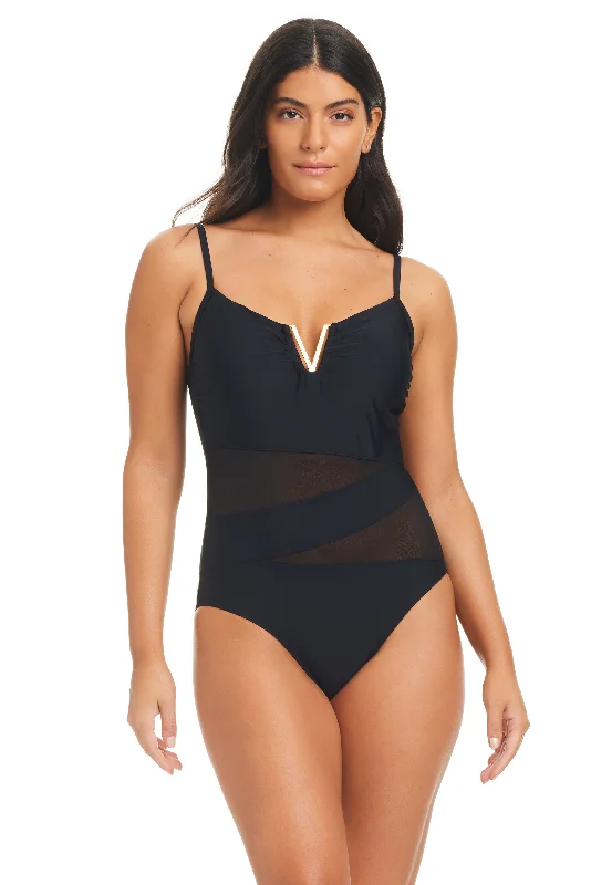 The Solid Essentials Mesh Tummy Control One Piece Swimsuit