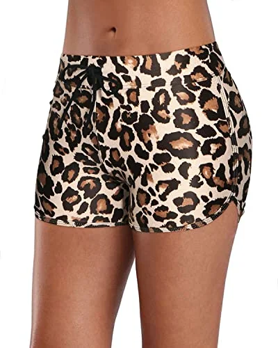 Tropical - print women swimwear for a vacation - ready beach styleWomens Swim Shorts Drawstring Swimsuit Board Shorts-Leopard