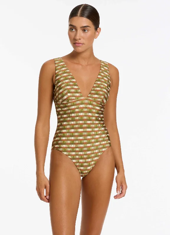 Sorella Geo Plunge One Piece - Moss