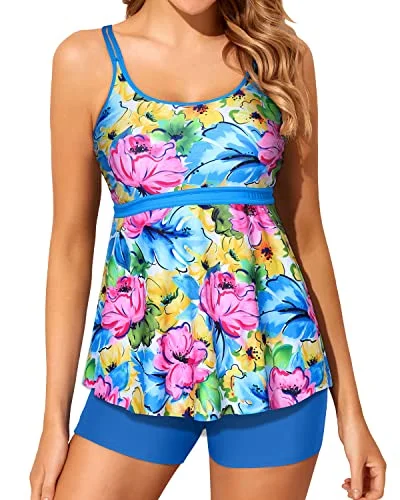 Plus - size women swimwear with full - coverage bottoms for comfort and confidenceWomen's 2 Piece Tankini Swimsuit Slimming Swimming Suit-Blue And Purple Floral