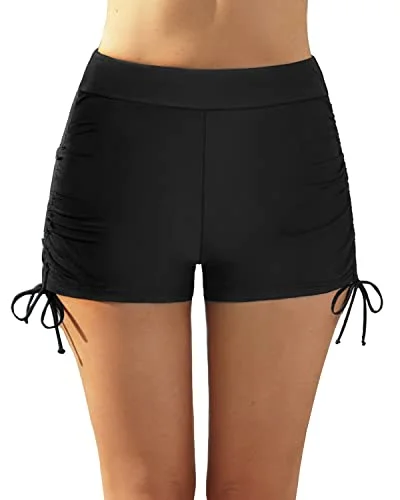 Lace - trimmed women swimwear for an elegant and romantic touchWomen's Swim Shorts Boy Shorts Board Shorts For Women Swimwear-Black