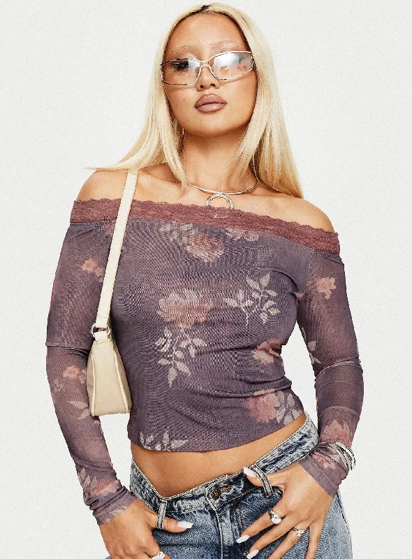 Organic Cotton Women Long Sleeve Top for Eco - Friendly ComfortSyracruse Off The Shoulder Top Purple