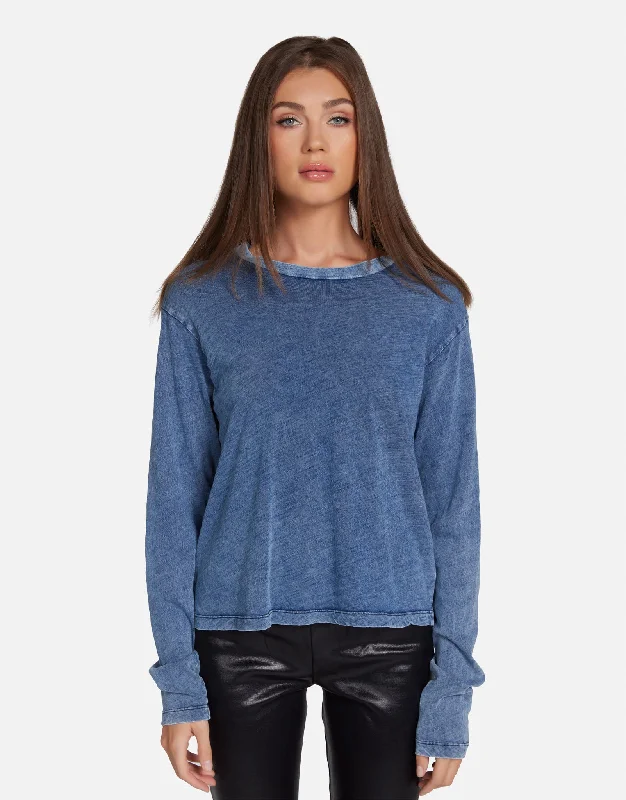 Lightweight Women Long Sleeve Top for Spring and AutumnBanji Faded Denim