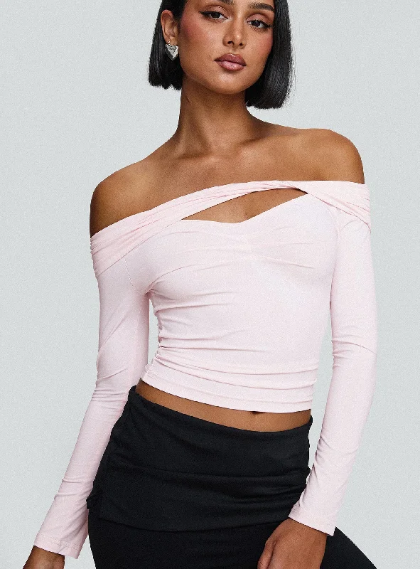 Cropped Women Long Sleeve Top to Pair with High - Waisted BottomsKressida Off The Shoulder Top Pink