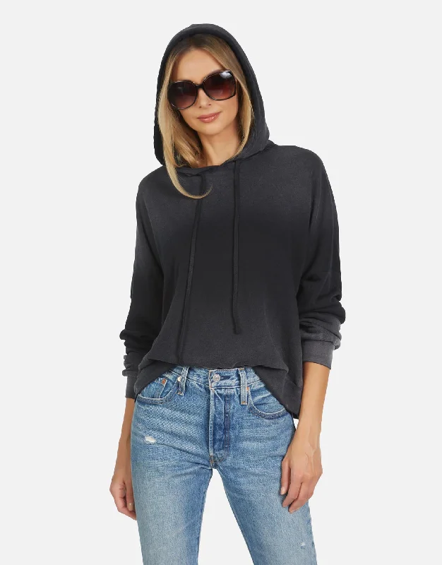 Ribbed Women Long Sleeve Top with a Textured AppealGower LE Black Ombre Crop Hoodie