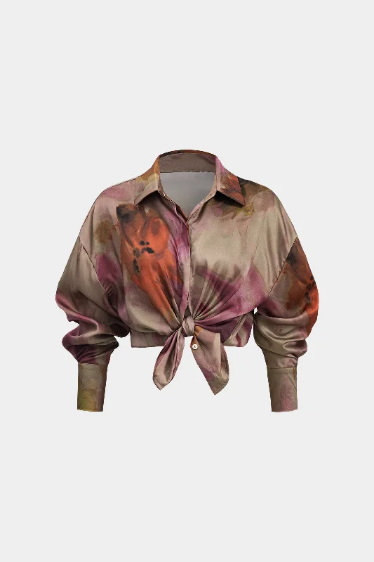 Pocket - Equipped Women Long Sleeve Top for Added FunctionalityTie Dye Print Long Sleeve Collar Shirt