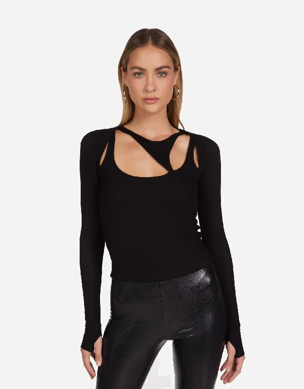 Ribbed Women Long Sleeve Top with a Textured AppealMarion Black