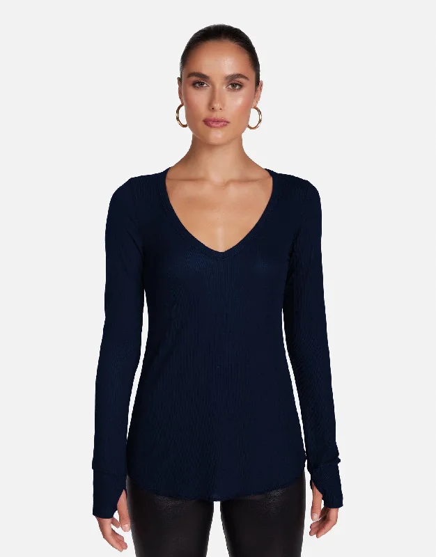 Pocket - Equipped Women Long Sleeve Top for Added FunctionalityOtis Dark Navy