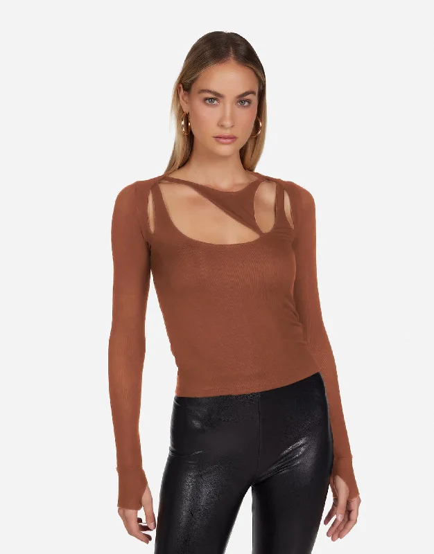 Cropped Women Long Sleeve Top to Pair with High - Waisted BottomsMarion Camel