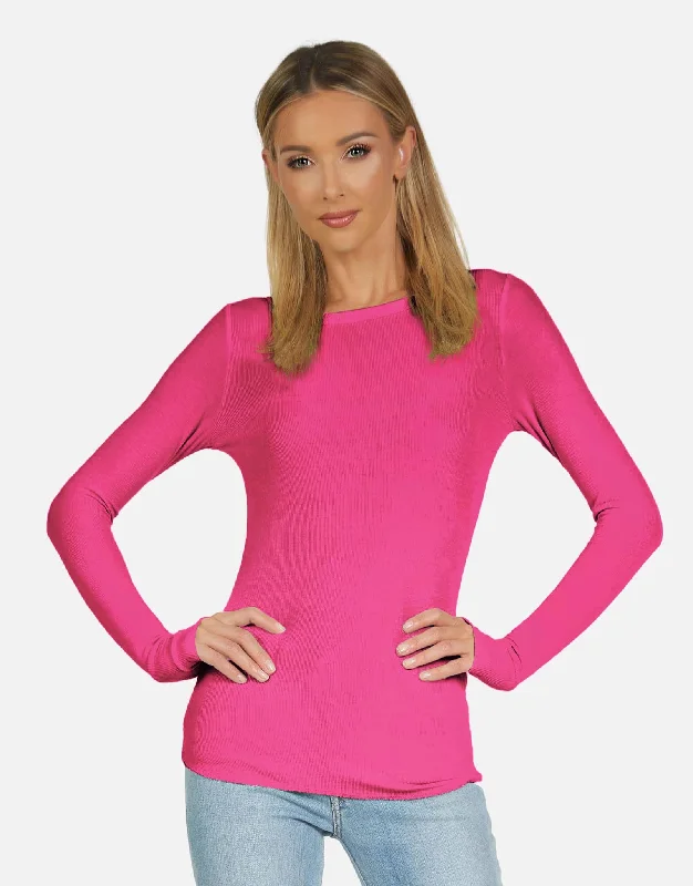 Striped Women Long Sleeve Top in a Timeless PatternAlick Fitted Tee Bright Pink