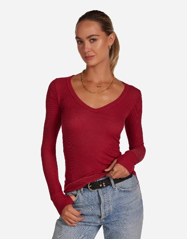 Cable - Knit Women Long Sleeve Top with a Cozy TextureOtis Maroon