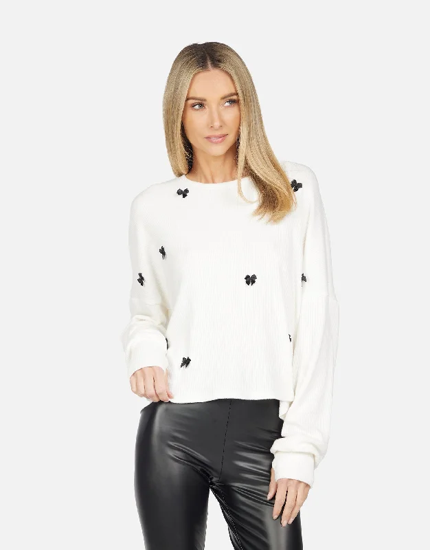 Wrap - Style Women Long Sleeve Top for a Versatile FitMelendez Bow Trim Pullover