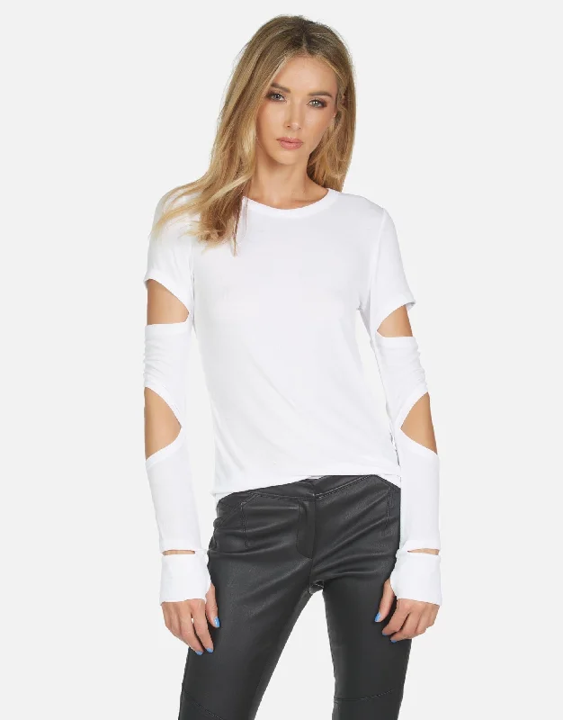 Cable - Knit Women Long Sleeve Top with a Cozy TextureGranger Slit Sleeve Tee White