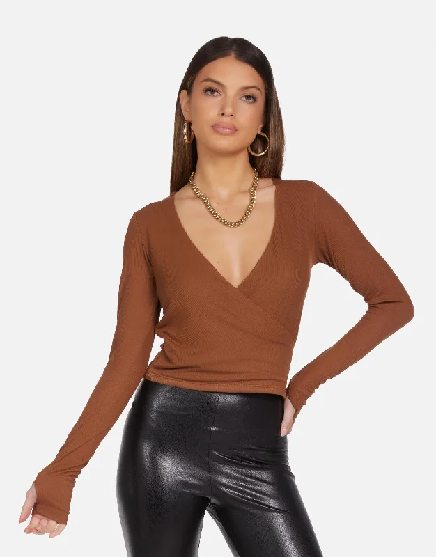 Cropped Women Long Sleeve Top to Pair with High - Waisted BottomsFairbanks Camel