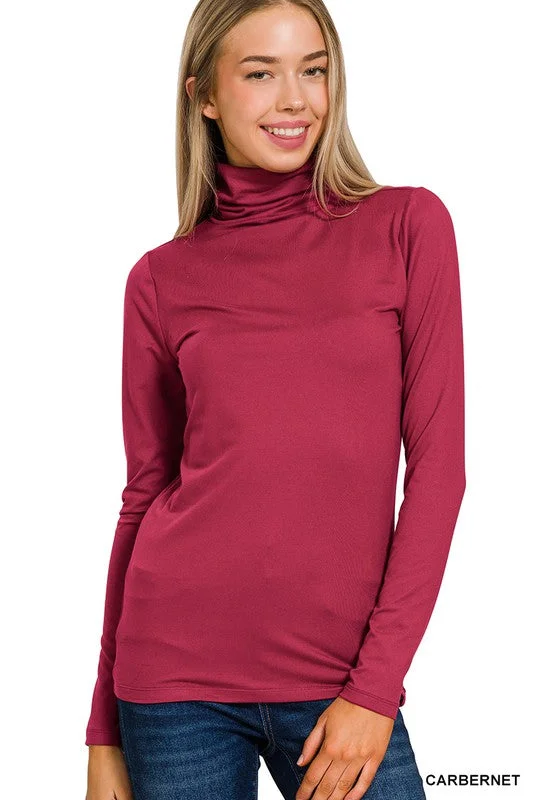 Lace - Trimmed Women Long Sleeve Top for an Elegant LookKORI PREMIUM MICROFIBER MOCK NECK TOP S-XL