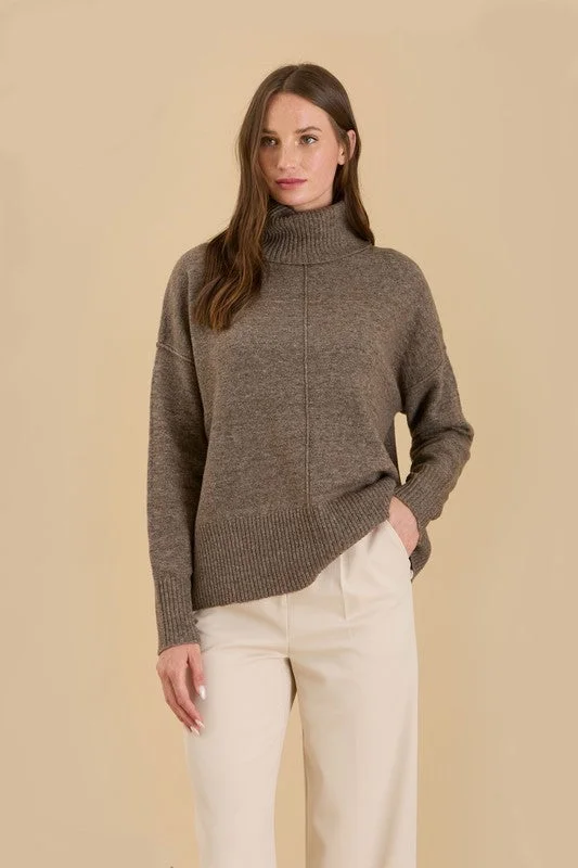 Wrap - Style Women Long Sleeve Top for a Versatile FitTORI TURTLENECK FRONT SEAM KNIT PULLOVER SWEATER