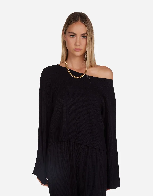 Cropped Women Long Sleeve Top to Pair with High - Waisted BottomsRolando Black