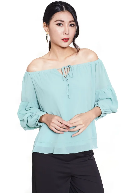 Lace - Trimmed Women Long Sleeve Top for an Elegant LookFlounce Sleeve Off Shoulder Blouse