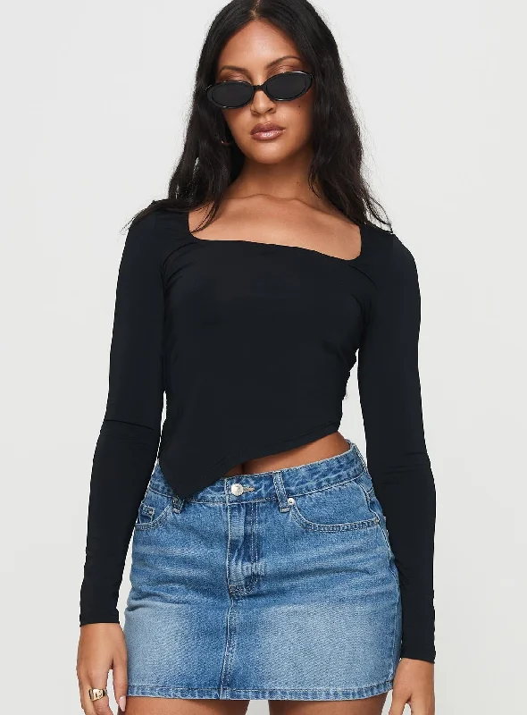 Cropped Women Long Sleeve Top to Pair with High - Waisted BottomsInca Long Sleeve Top Black