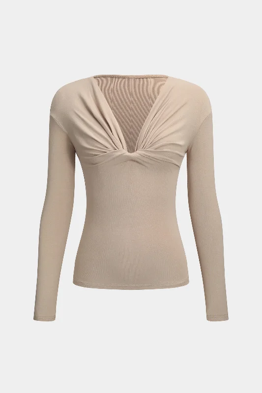 Wrap - Style Women Long Sleeve Top for a Versatile FitRuched V-Neck Long-Sleeve Top