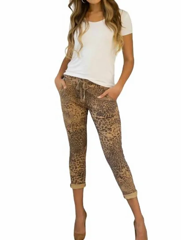 Cheetah Print Crinkle Jogger In Tan/black