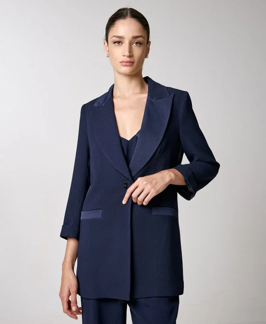 Cable - Knit Women Sweater with Intricate PatternsAccess Fashion Navy Blazer With Satin Detail