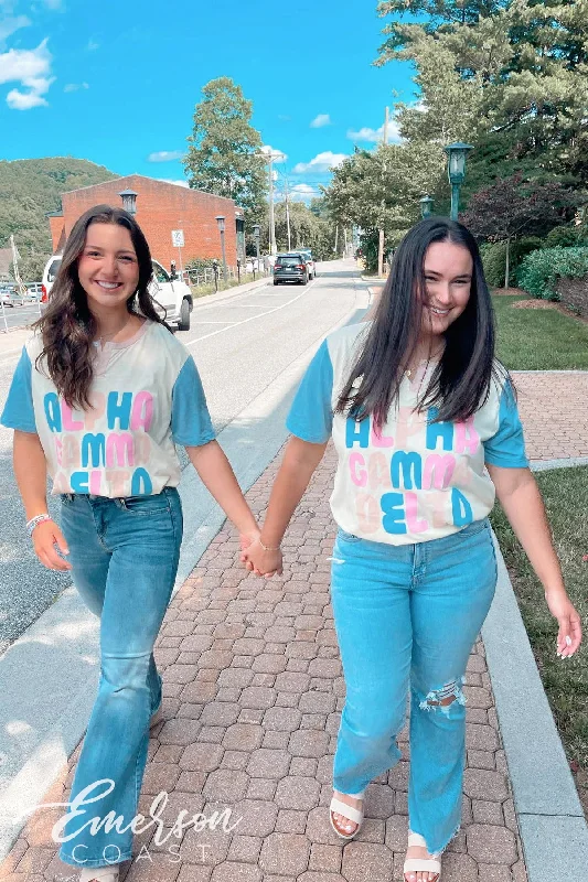 Crew Neck Women T Shirt with a Timeless DesignAlpha Gamma Delta Pastel Colorblock Henley