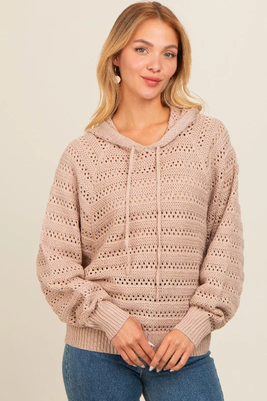 Hand - Knitted Women Sweater with Artisanal CharmBeige Pointelle Knit Sweater