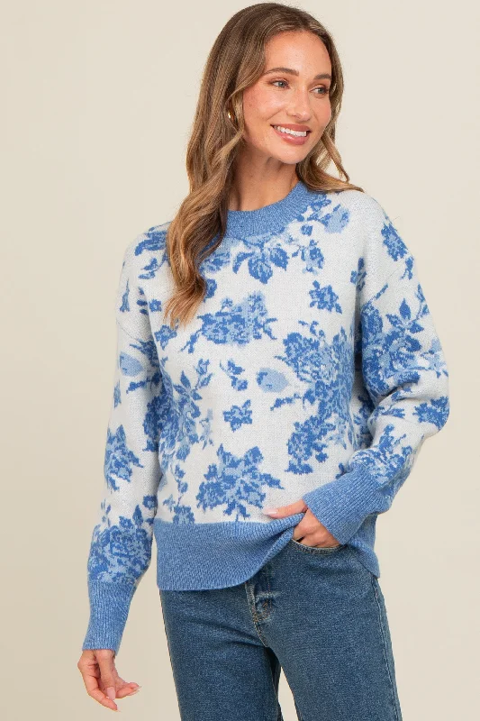 Mock - Neck Women Sweater for a Modern TwistBlue Floral Crew Neck Sweater