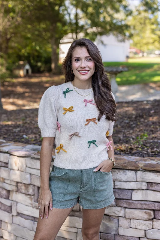 Lightweight Women Sweater for Spring and FallBow Tied Beauty Oatmeal Sweater