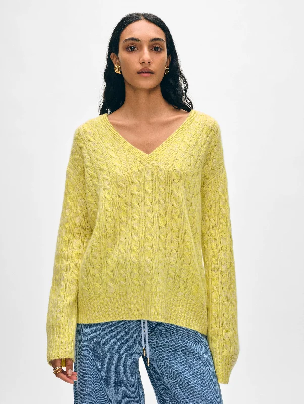 Hand - Knitted Women Sweater with Artisanal CharmCashmere Cable Knit V Neck