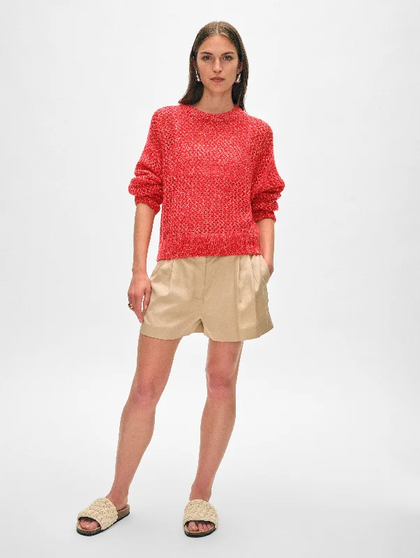 Hand - Knitted Women Sweater with Artisanal CharmCashmere Marled Mesh Crewneck