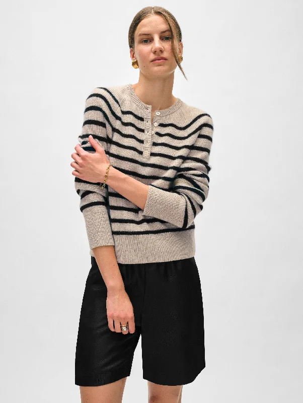 Button - Down Women Sweater for a Versatile LookCashmere Ribbed Striped Henley