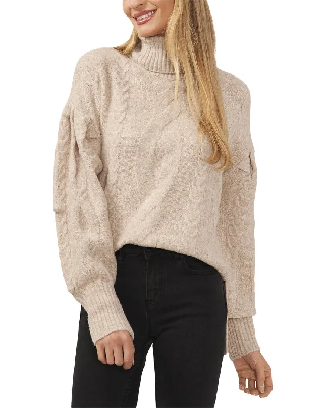 Color - Blocked Women Sweater for a Bold Fashion StatementCece Pompom Mixed Cable Turtleneck Wool-Blend Sweater