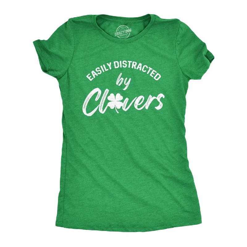 Crop Top Women T Shirt to Pair with High - Waisted BottomsEasily Distracted By Clovers Women's T Shirt