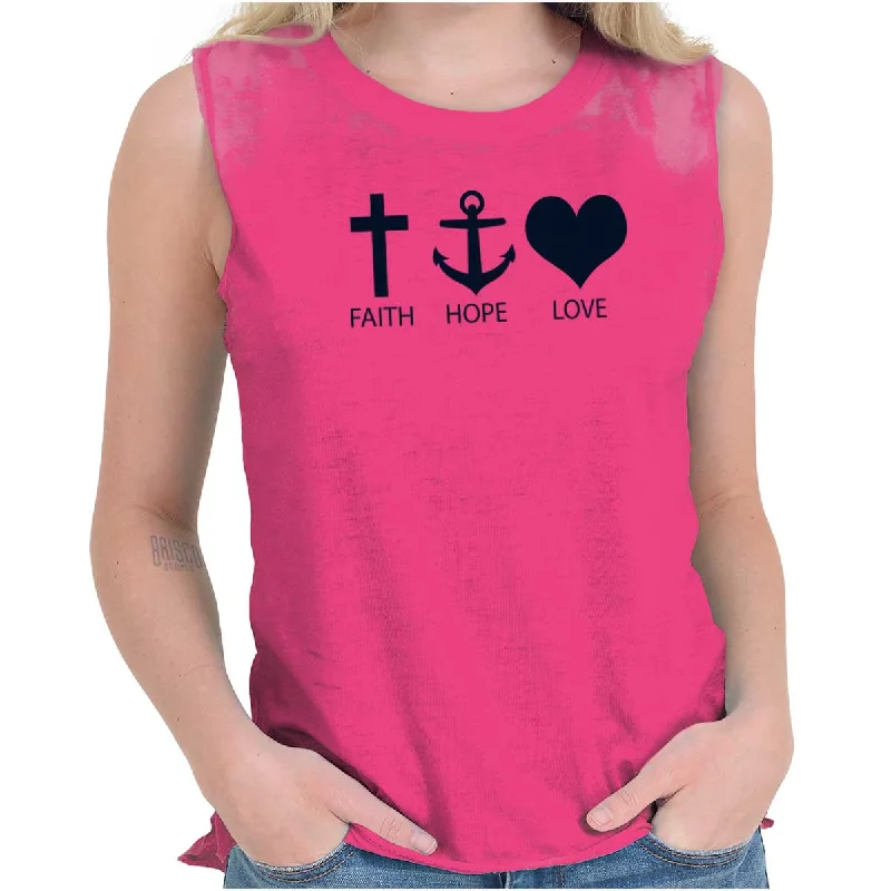 Long Sleeve Women T Shirt for Cooler WeatherFaith Anchor Love Junior Muscle T-shirt