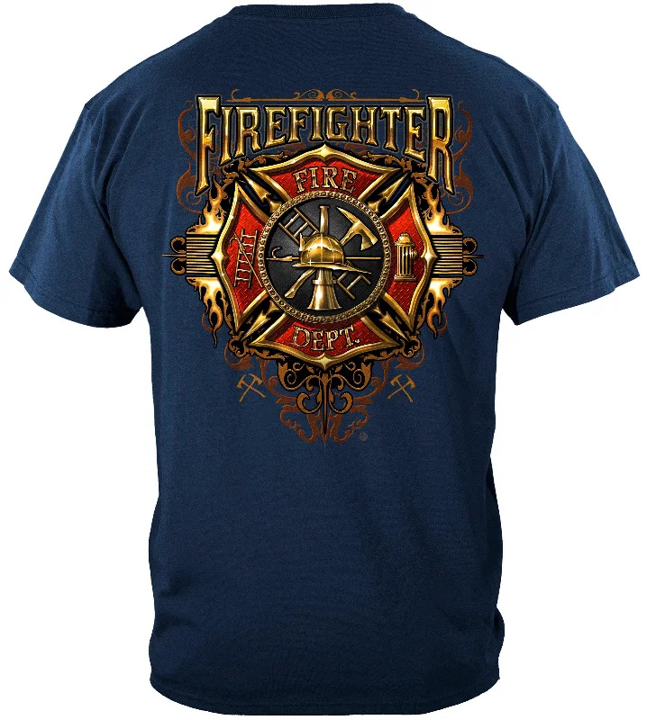 Organic Cotton Women T Shirt for Eco - Conscious WearersFirefighter Maltese Gold Flame Shirt