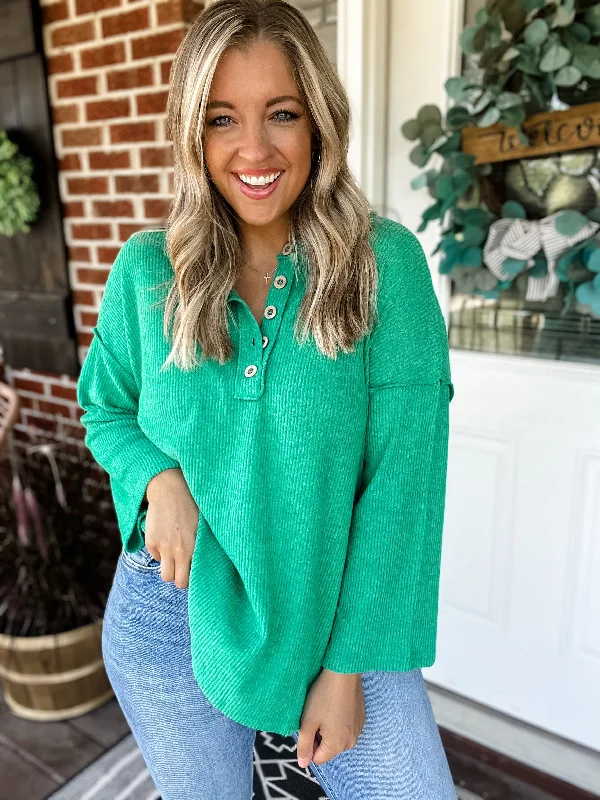 Lightweight Women Sweater for Spring and FallHacci Henley Sweater - Green