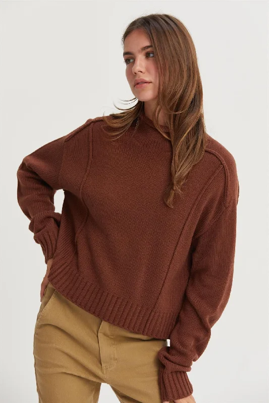 Color - Blocked Women Sweater for a Bold Fashion StatementHigh Neck Reverse Seam Sweater - Chestnut