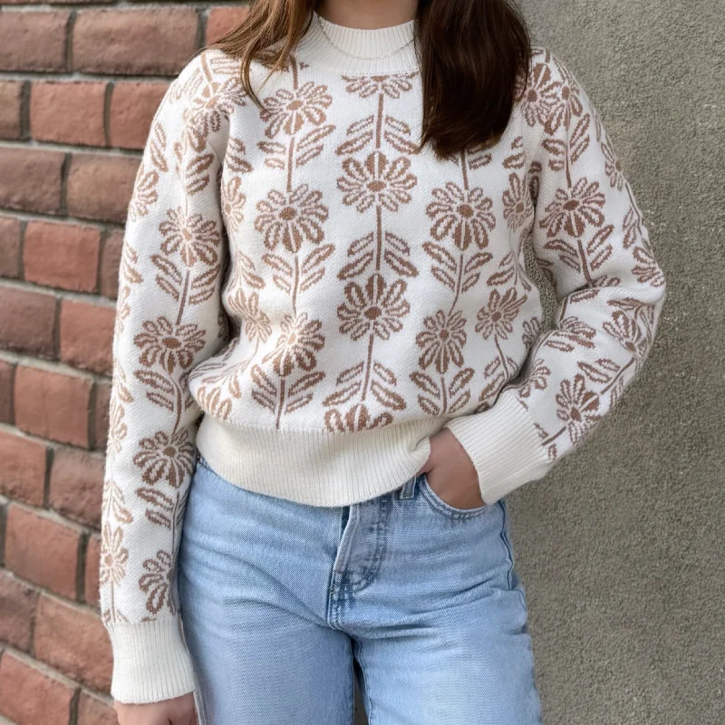 Button - Down Women Sweater for a Versatile LookIt Starts Now Floral Pattern Knit Sweater