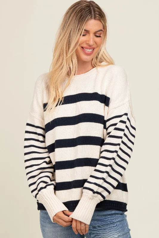 Cashmere Women Sweater with a Luxurious Soft TouchNavy Mixed Striped Knit Sweater