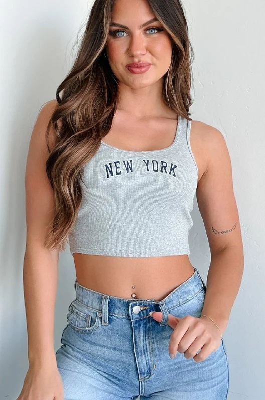 Cashmere Women Sweater with a Luxurious Soft TouchNew York Dreamer Ribbed "New York" Crop Tank (Heather Grey)