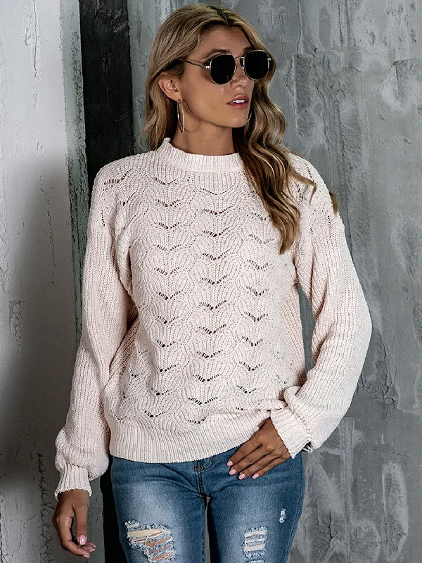 V - Neck Women Sweater to Elongate the NecklineOpenwork Mock Neck Long Sleeve Sweater