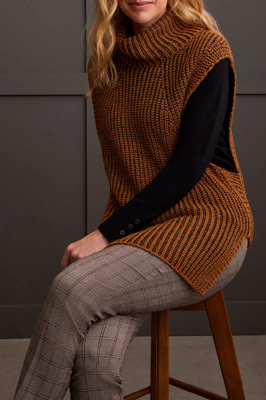 V - Neck Women Sweater to Elongate the NecklinePlaited Cowl Neck Sweater, Walnut