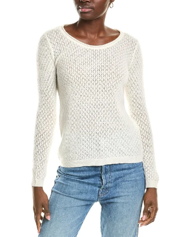 Plus - Size Women Sweater with a Flattering Fitsofiacashmere Pointelle Scoop Neck Cashmere Sweater