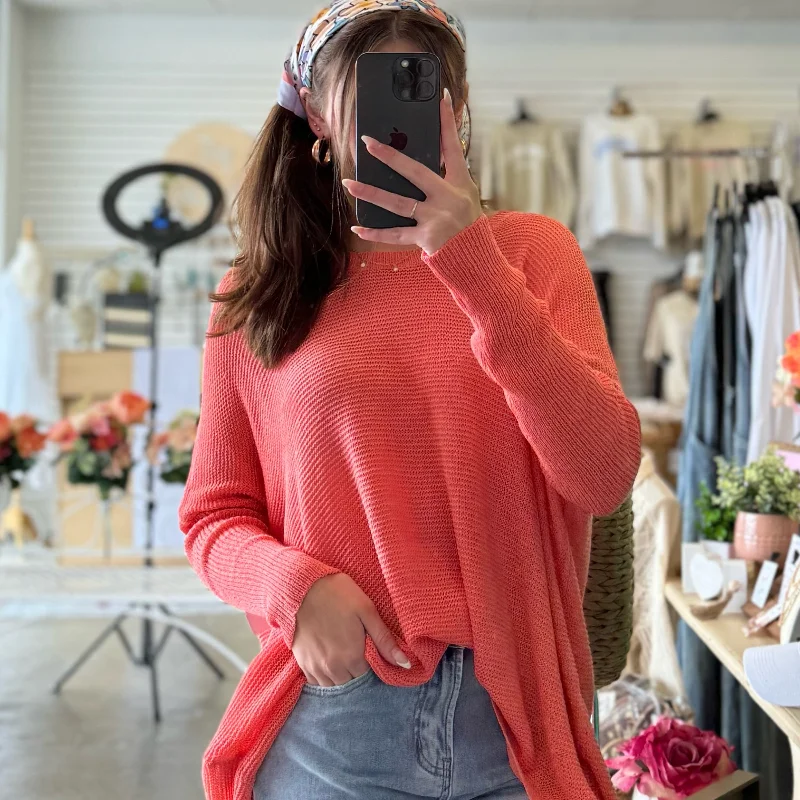 Cropped Women Sweater to Pair with High - Waisted BottomsSpring Lightweight Sweater Orange